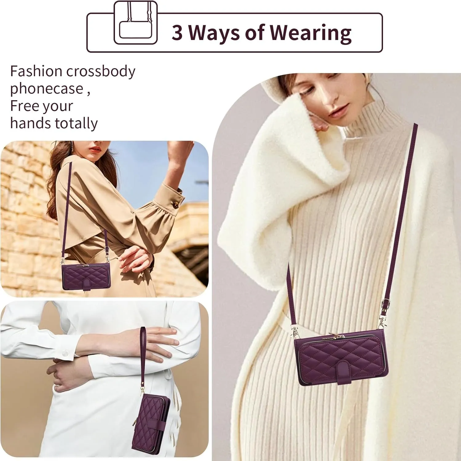 Wallet Case for Samsung Galaxy A22 5G/Boost Mobile Celero 5G with Wrist Strap Shoulder Strap 9  Card Slots Zipper Purse Leather Stand Phone Cover for Celero5G A 22 22A A22s G5 Women Deep Purple