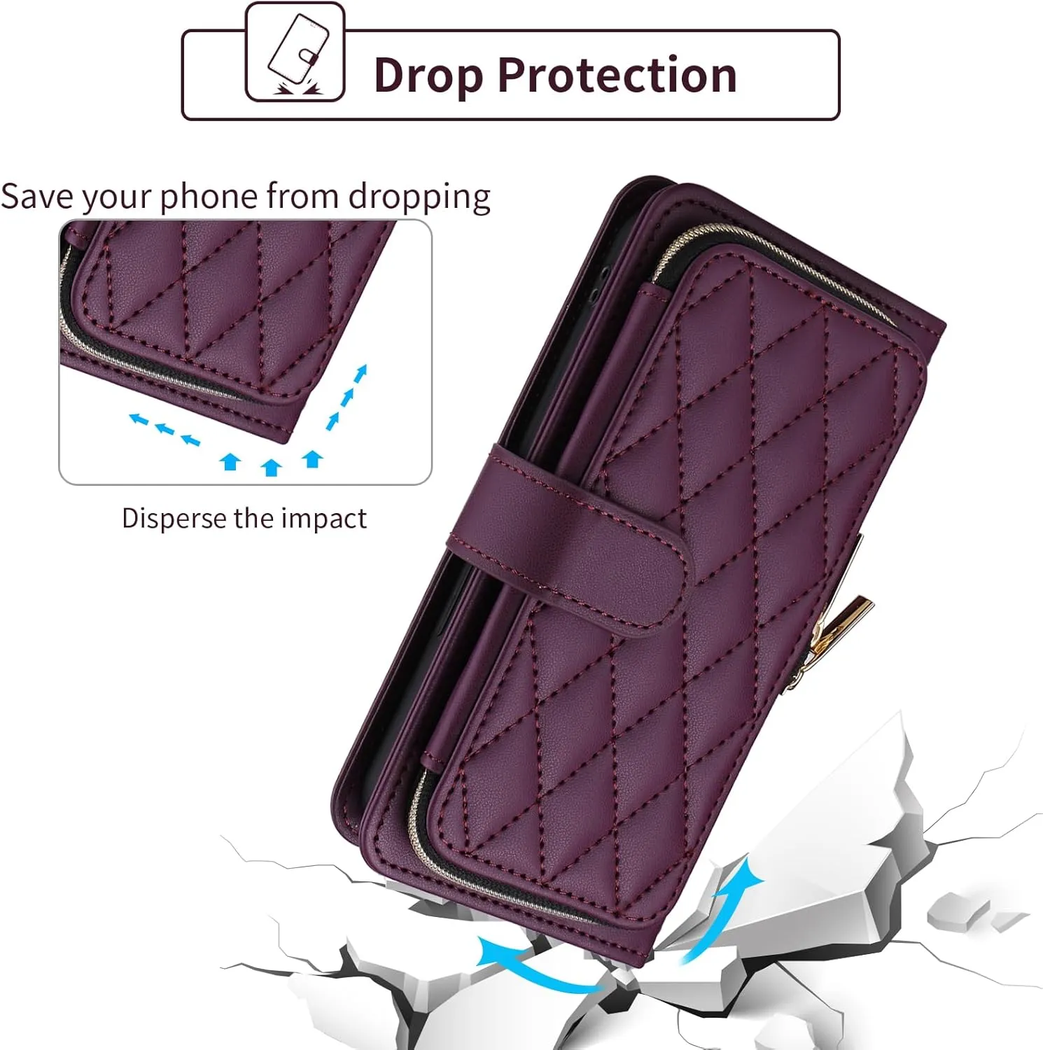 Wallet Case for Samsung Galaxy A22 5G/Boost Mobile Celero 5G with Wrist Strap Shoulder Strap 9  Card Slots Zipper Purse Leather Stand Phone Cover for Celero5G A 22 22A A22s G5 Women Deep Purple