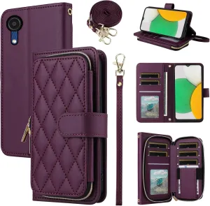 Wallet Case for Samsung Galaxy A22 5G/Boost Mobile Celero 5G with Wrist Strap Shoulder Strap 9  Card Slots Zipper Purse Leather Stand Phone Cover for Celero5G A 22 22A A22s G5 Women Deep Purple