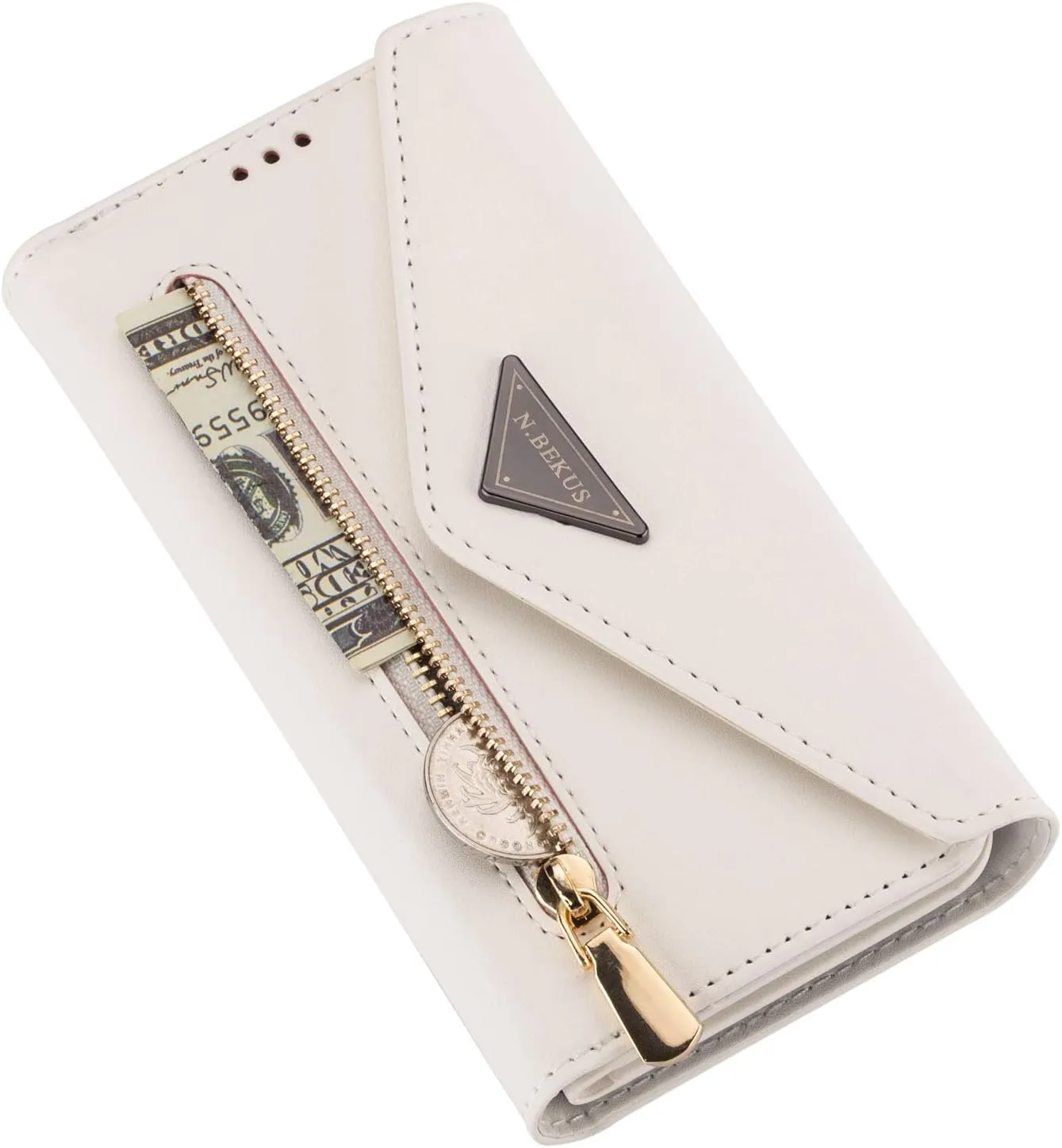 Wallet Case for Samsung Galaxy Note 20 with Crossbody Neck Strap, PU Leather Handbag with ID Credit Card Holder & Kickstand Stand Shoulder Strap Cover Case for Galaxy Note 20 XK White
