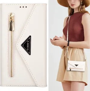 Wallet Case for Samsung Galaxy Note 20 with Crossbody Neck Strap, PU Leather Handbag with ID Credit Card Holder & Kickstand Stand Shoulder Strap Cover Case for Galaxy Note 20 XK White