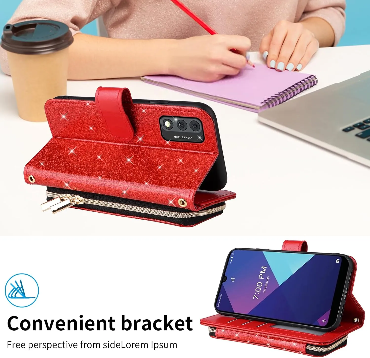 Wallet Case for Wiko Ride 3 with Detachable Wrist Strap Crossbody Shoulder Strap Luxury PU Leather 9  Card Slots Zipper Purse Stand Cell Accessories Phone Cover for U614AS Girls Women Red