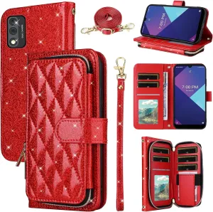 Wallet Case for Wiko Ride 3 with Detachable Wrist Strap Crossbody Shoulder Strap Luxury PU Leather 9  Card Slots Zipper Purse Stand Cell Accessories Phone Cover for U614AS Girls Women Red