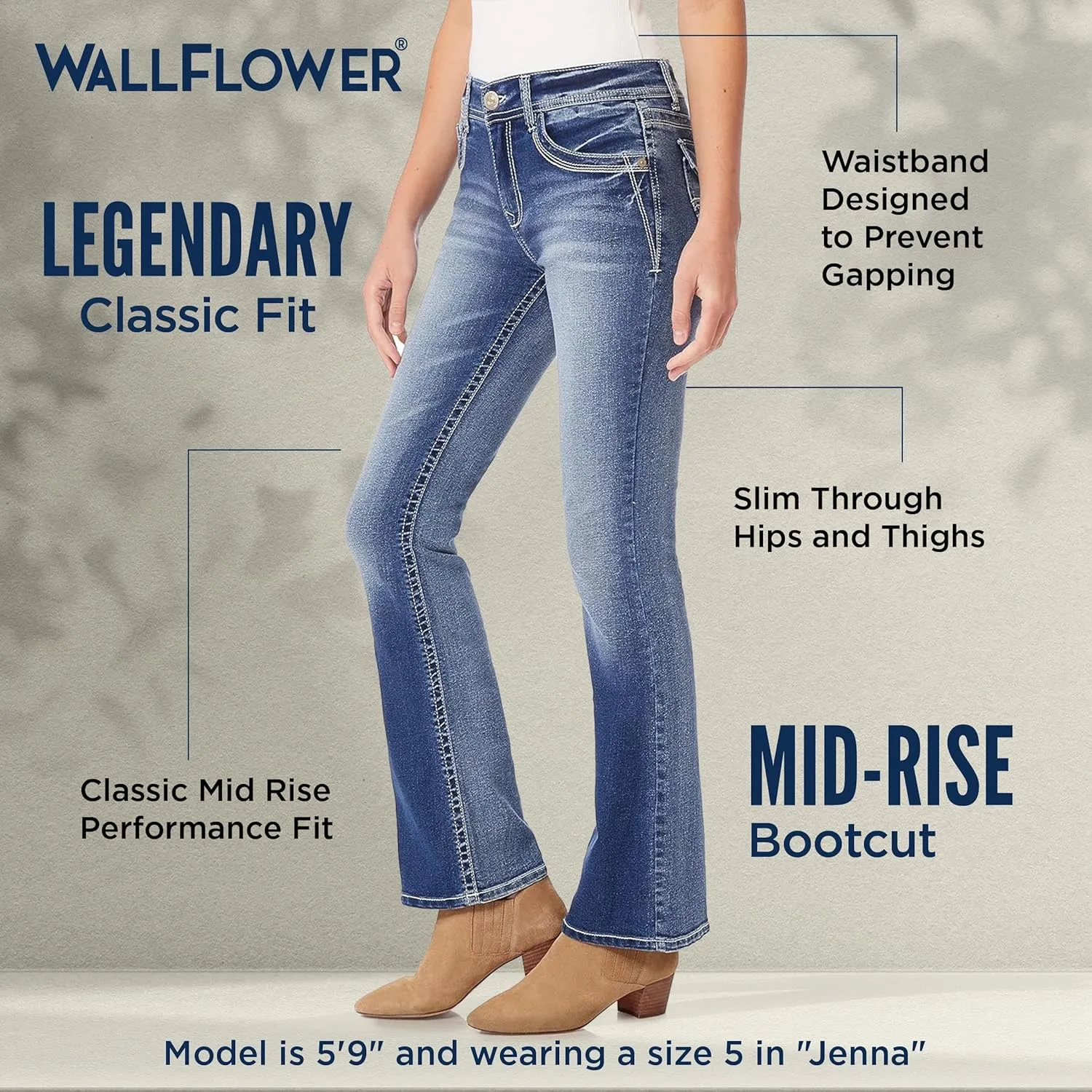 WallFlower Women's Legendary Bootcut Mid-Rise Insta Stretch Juniors Jeans (Standard and Plus)