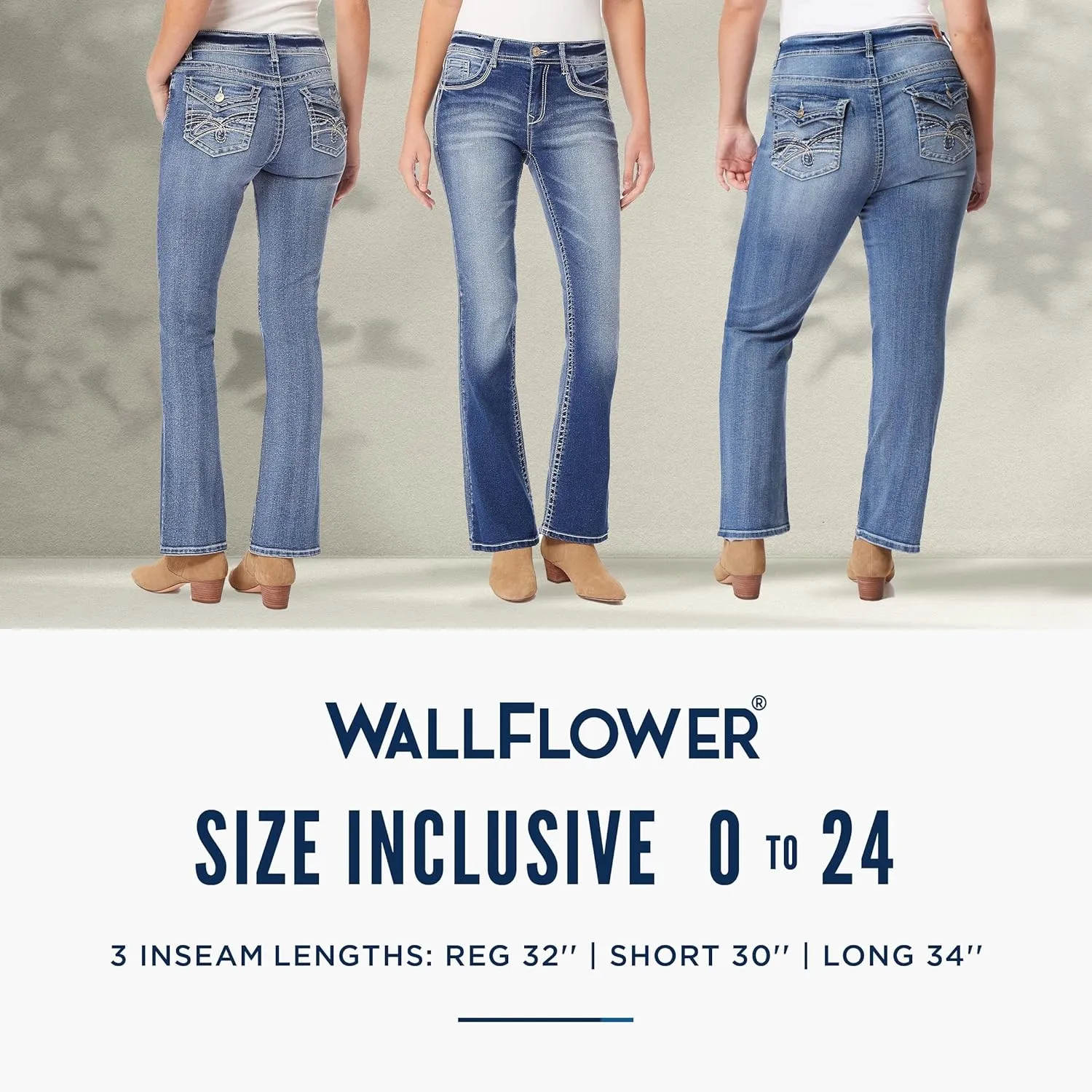 WallFlower Women's Legendary Bootcut Mid-Rise Insta Stretch Juniors Jeans (Standard and Plus)
