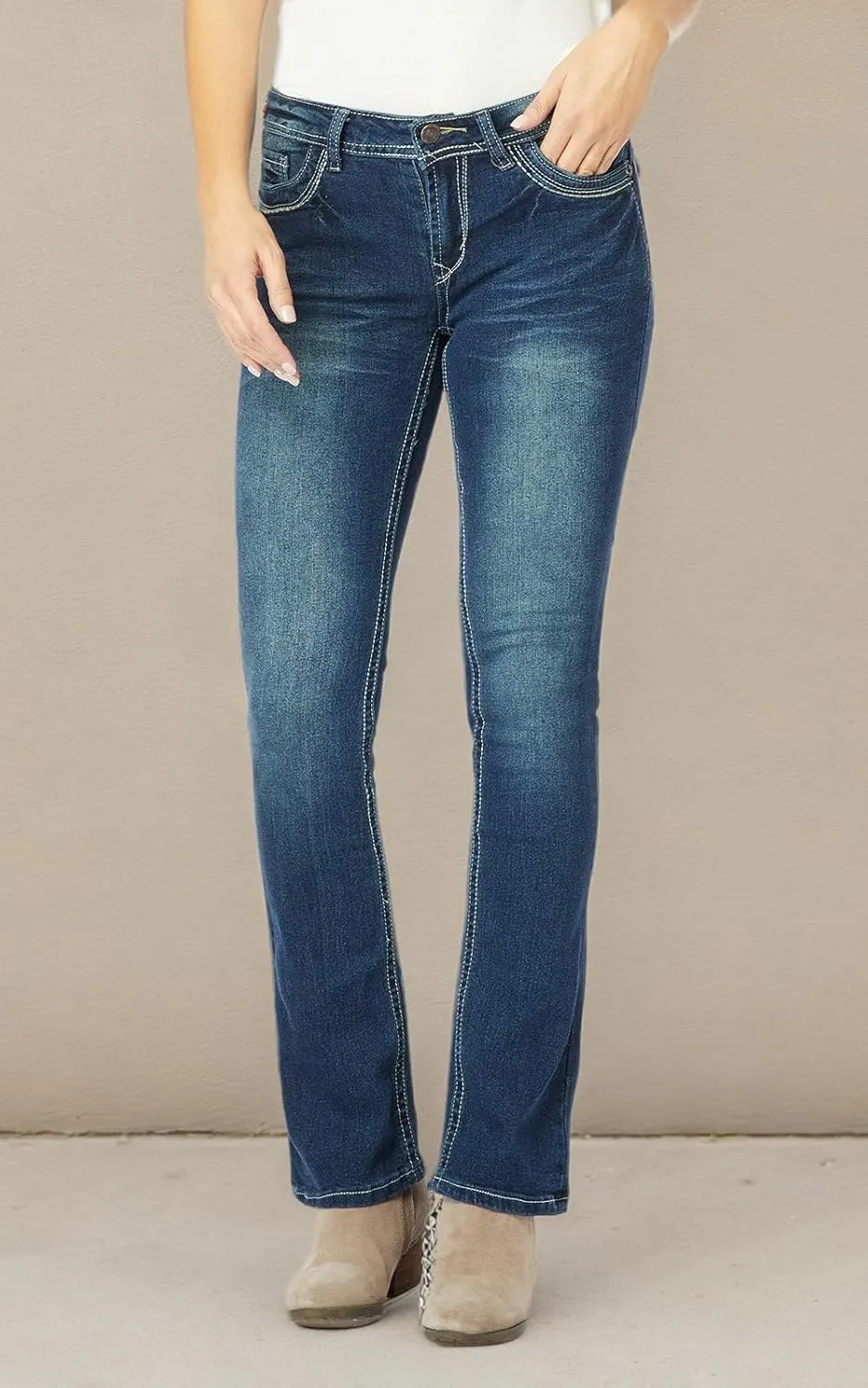 WallFlower Women's Legendary Bootcut Mid-Rise Insta Stretch Juniors Jeans (Standard and Plus)