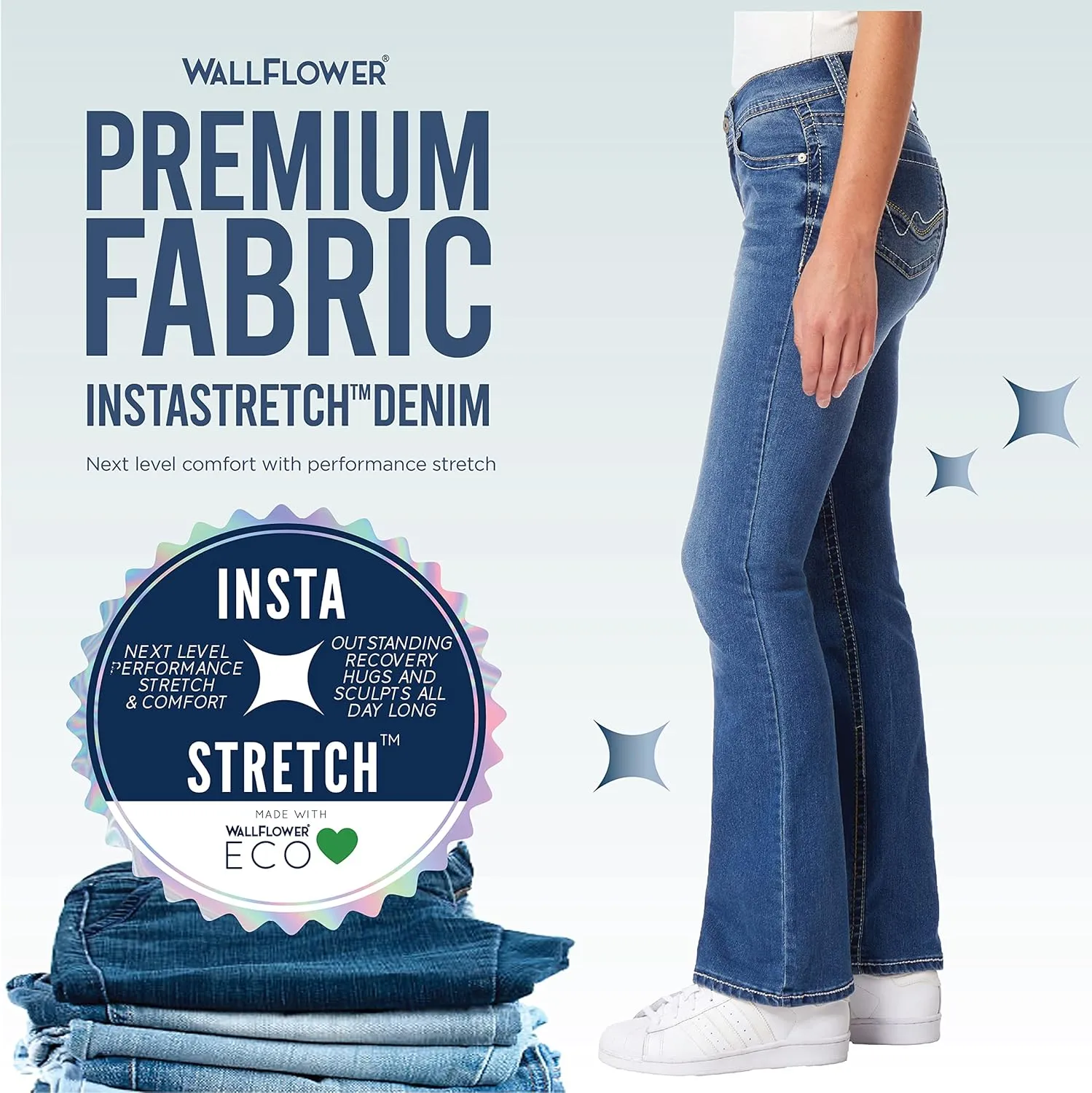 WallFlower Women's Legendary Bootcut Mid-Rise Insta Stretch Juniors Jeans (Standard and Plus)