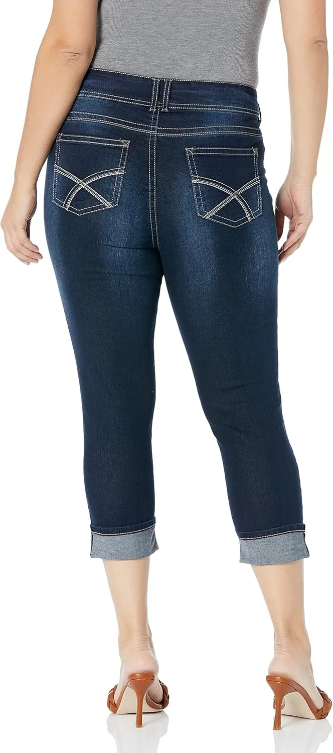 WallFlower Women's Luscious Curvy 23.5'' Crop Mid-Rise Insta Stretch Juniors (Standard and Plus)