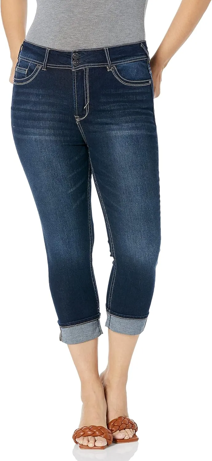 WallFlower Women's Luscious Curvy 23.5'' Crop Mid-Rise Insta Stretch Juniors (Standard and Plus)