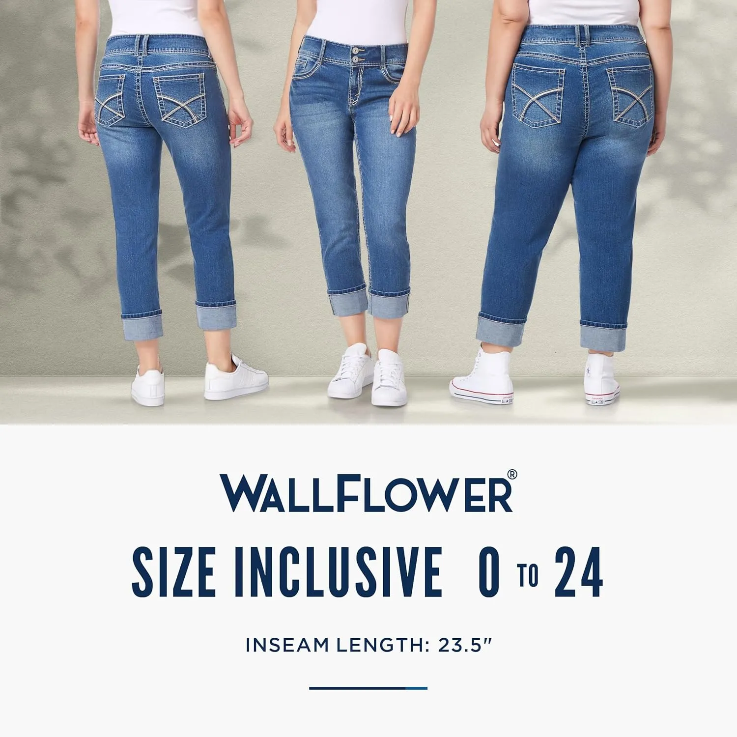 WallFlower Women's Luscious Curvy 23.5'' Crop Mid-Rise Insta Stretch Juniors (Standard and Plus)