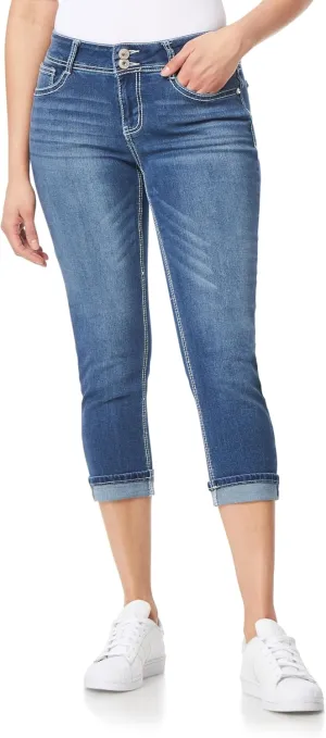WallFlower Women's Luscious Curvy 23.5" Crop Mid-Rise Bling Insta Stretch Juniors (Standard and Plus)