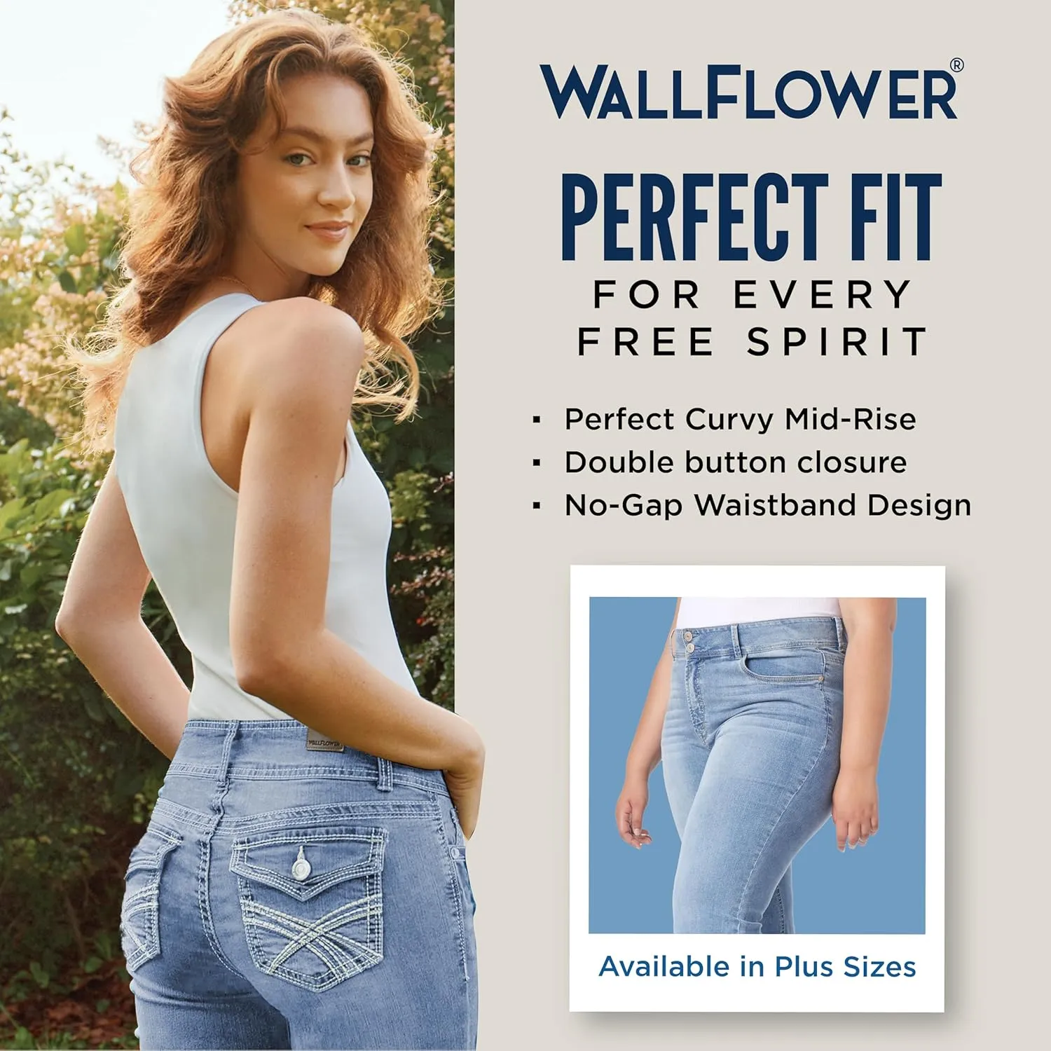 WallFlower Women's Luscious Curvy 23.5" Crop Mid-Rise Bling Insta Stretch Juniors (Standard and Plus)