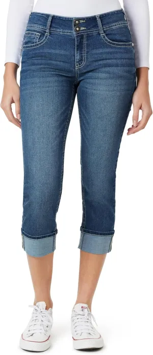 WallFlower Women's Luscious Curvy 23.5" Crop Mid-Rise Bling Insta Stretch Juniors (Standard and Plus)