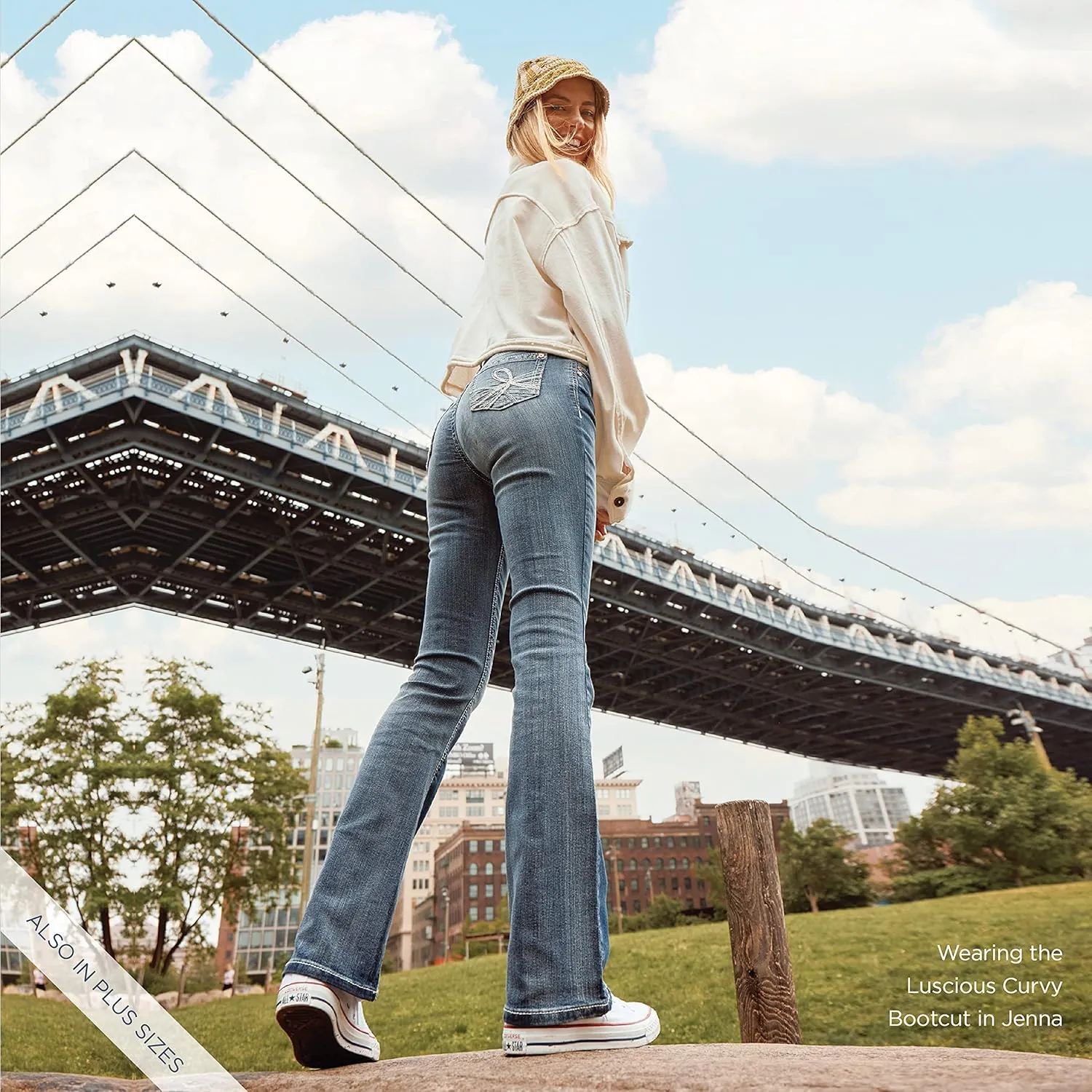 WallFlower Women's Luscious Curvy Bootcut Mid-Rise Bling Insta Stretch Juniors Jeans (Standard and Plus)