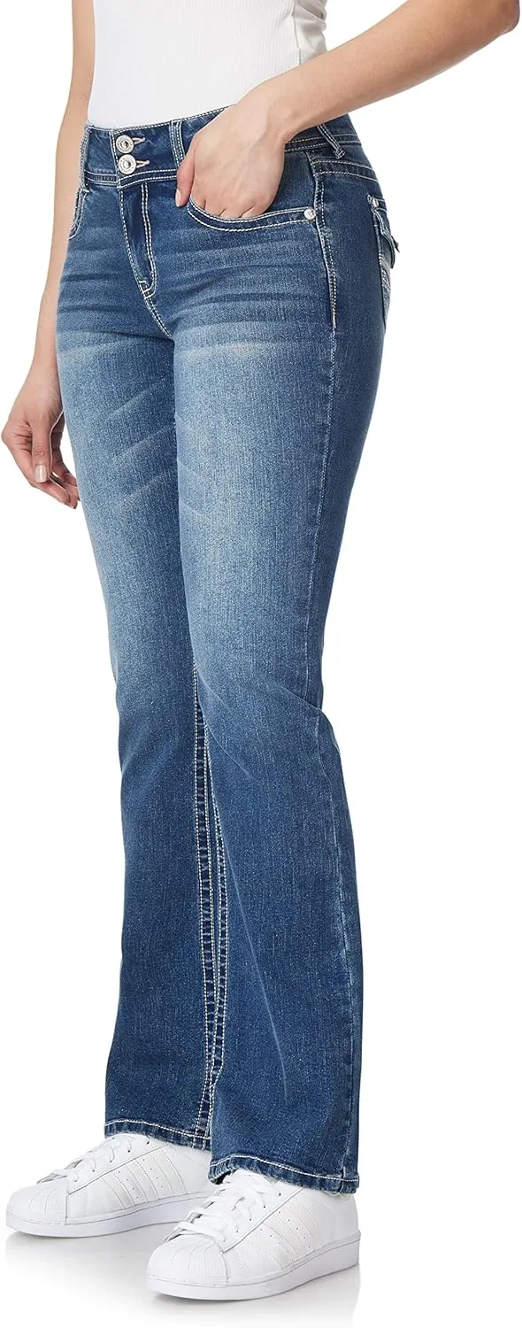 WallFlower Women's Luscious Curvy Bootcut Mid-Rise Bling Insta Stretch Juniors Jeans (Standard and Plus)