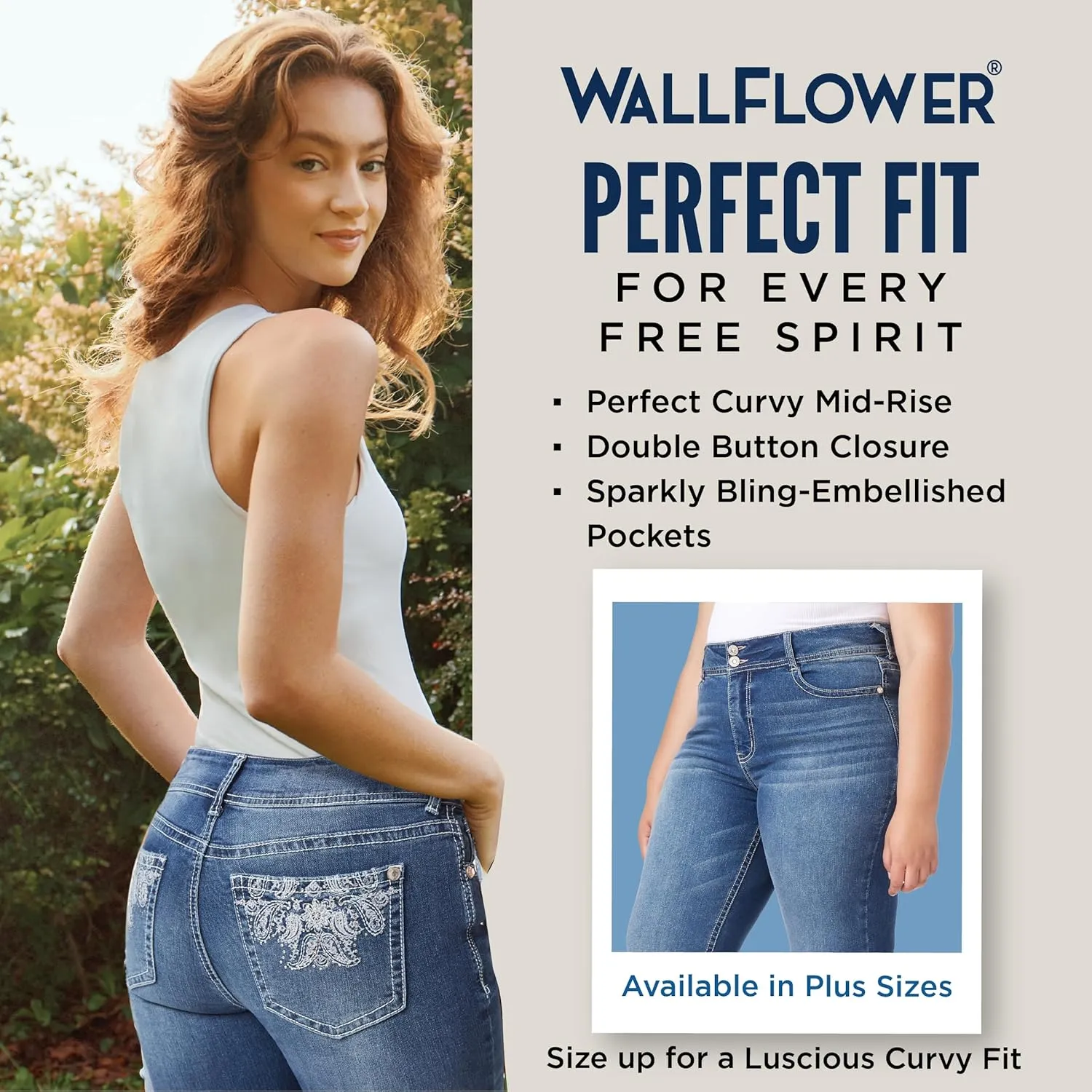 WallFlower Women's Luscious Curvy Bootcut Mid-Rise Bling Insta Stretch Juniors Jeans (Standard and Plus)