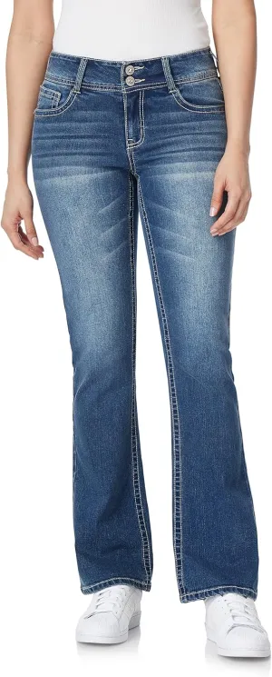 WallFlower Women's Luscious Curvy Bootcut Mid-Rise Bling Insta Stretch Juniors Jeans (Standard and Plus)