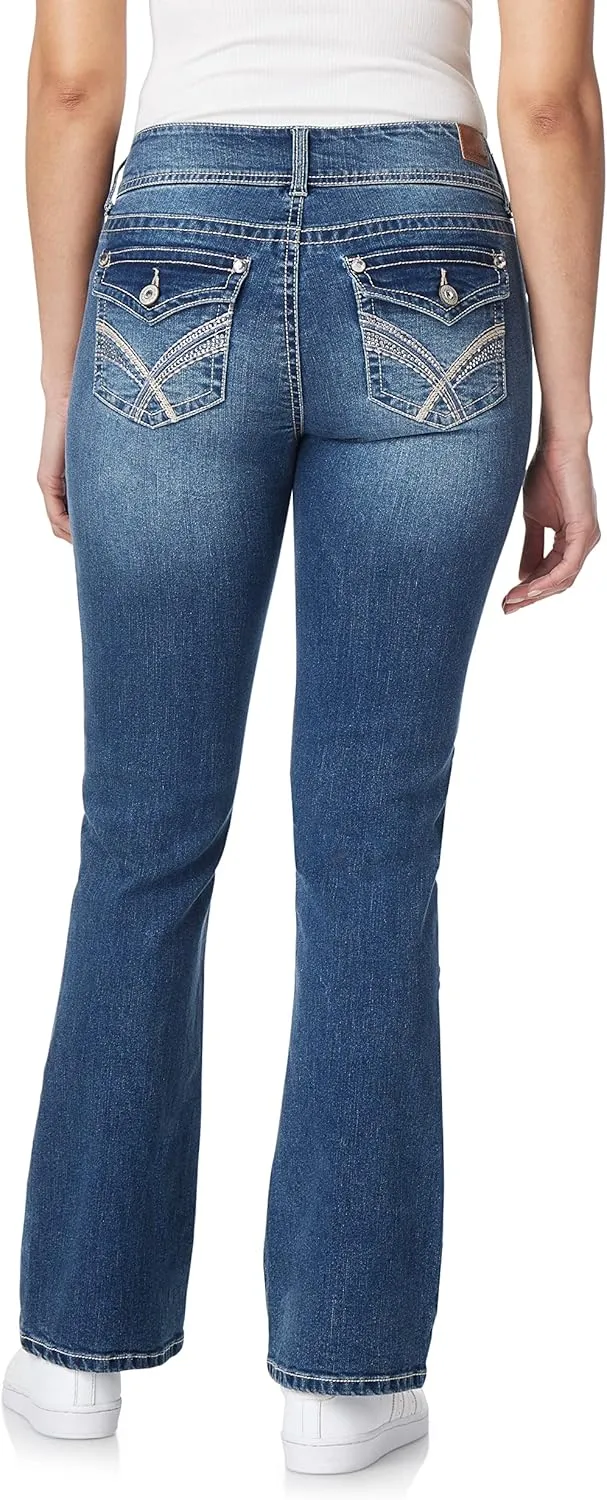 WallFlower Women's Luscious Curvy Bootcut Mid-Rise Bling Insta Stretch Juniors Jeans (Standard and Plus)