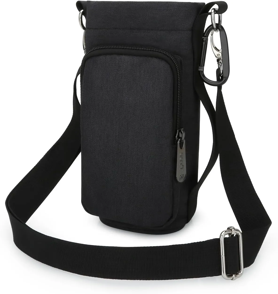 Water Bottle Carrier Bag, Small Canvas Crossbody Purse Portable Water Bottle Sling Holder Case with Adjustable Shoulder Strap and Phone Pocket Pouch for Men Women Hiking, Black