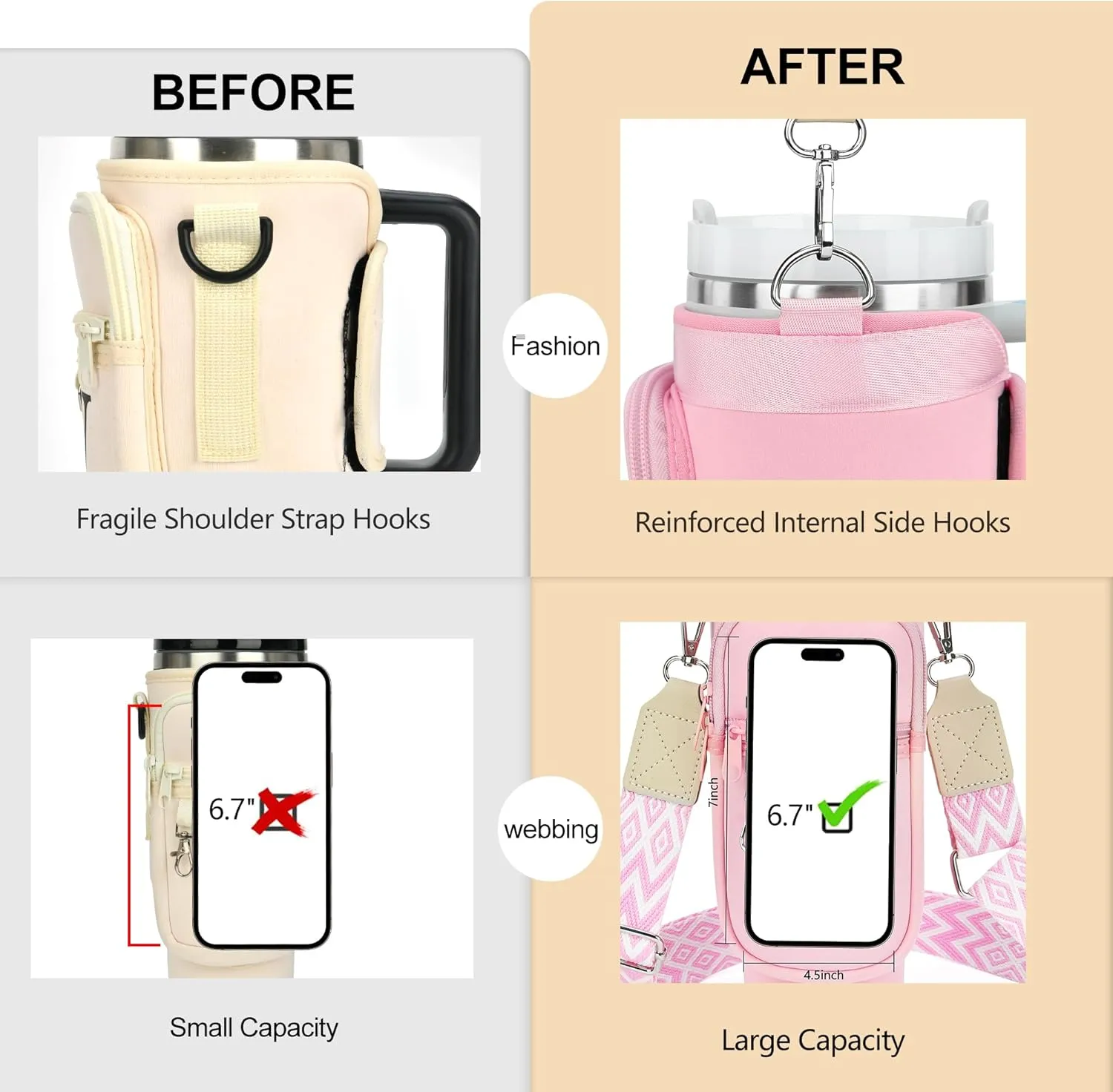 Water Bottle Holder with Adjustable Strap for Stanley Cup 40 oz Tumbler with Handle, Personalized Initial Gifts, Water Bottle Carrier Bag with Phone Pocket for Stanley Cup Accessories