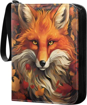 Watercolor Autumn Fox Card Binder 4 Pocket Trading Card Binder Portable Cards Collection Book with Zipper