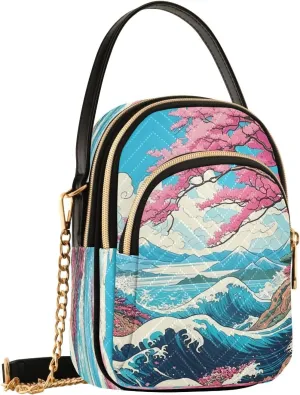 Wave Mountain Scenic Blue Crossbody Bags for Women Hand Bag Small Sling Shoulder Travel Bags Wallet Phone Mini Purse