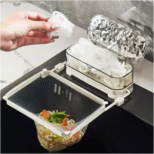 WAYUTO Kitchen Sink Strainer with 100 Disposable Filter Net Bag Collapsible Sink Corner Drain Shelf Fine Mesh Strainer Kitchen Residue Filter Screen Holder
