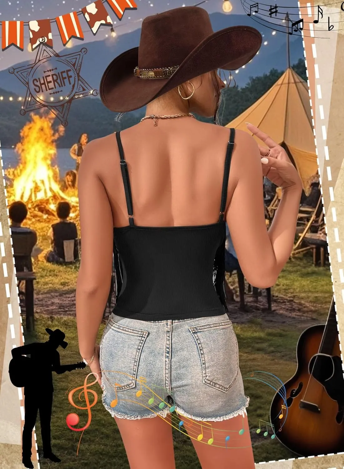 Western Cowgirl Fringe Top for Women - Country Concert Outfits Festival Tassel Hem Boho Rodeo Dress Rave Tank Shirt
