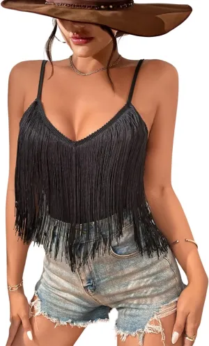 Western Cowgirl Fringe Top for Women - Country Concert Outfits Festival Tassel Hem Boho Rodeo Dress Rave Tank Shirt