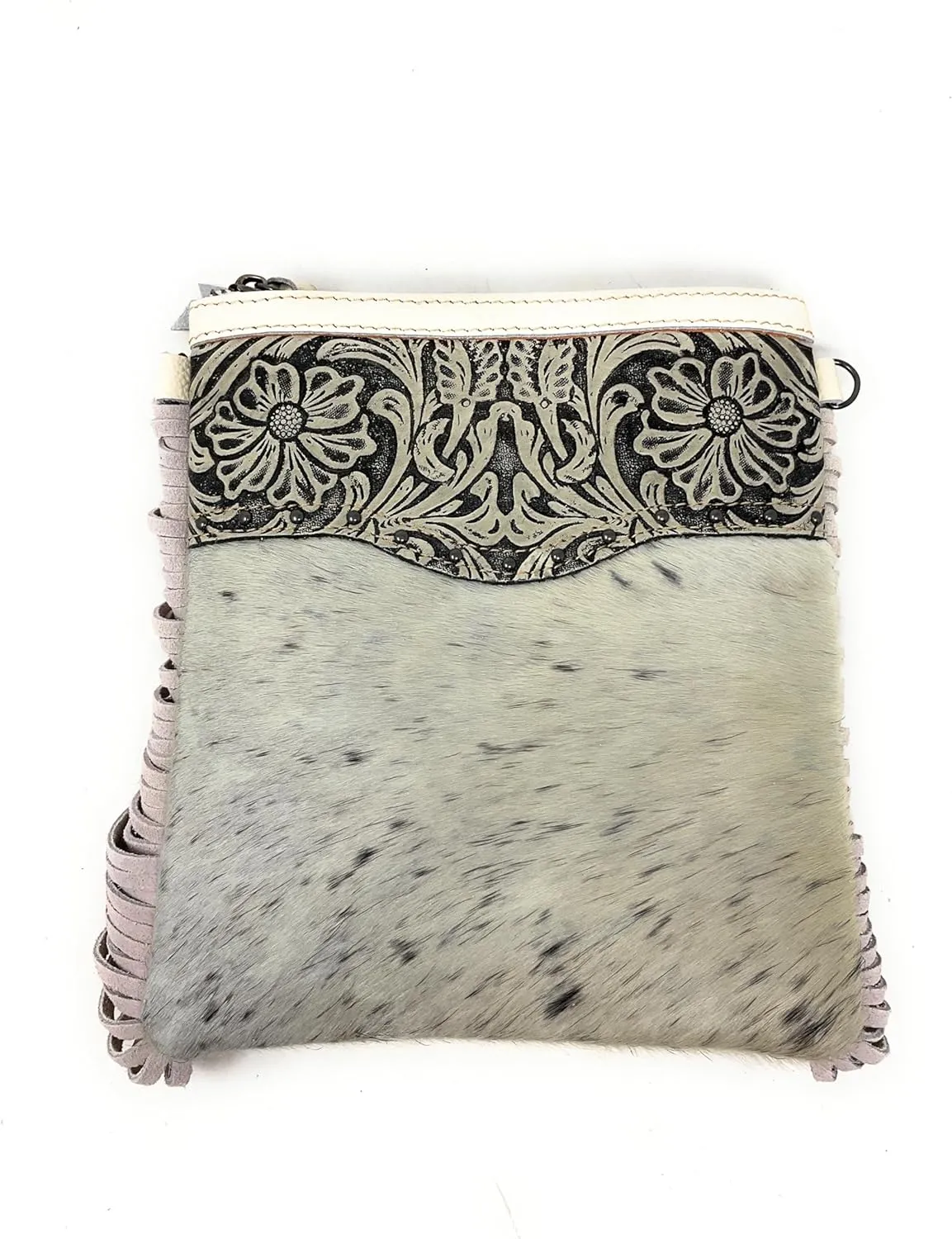 Western Genuine Tooled Leather Cowhide Fur Fringe Womens Crossbody Bag in 3 Colors