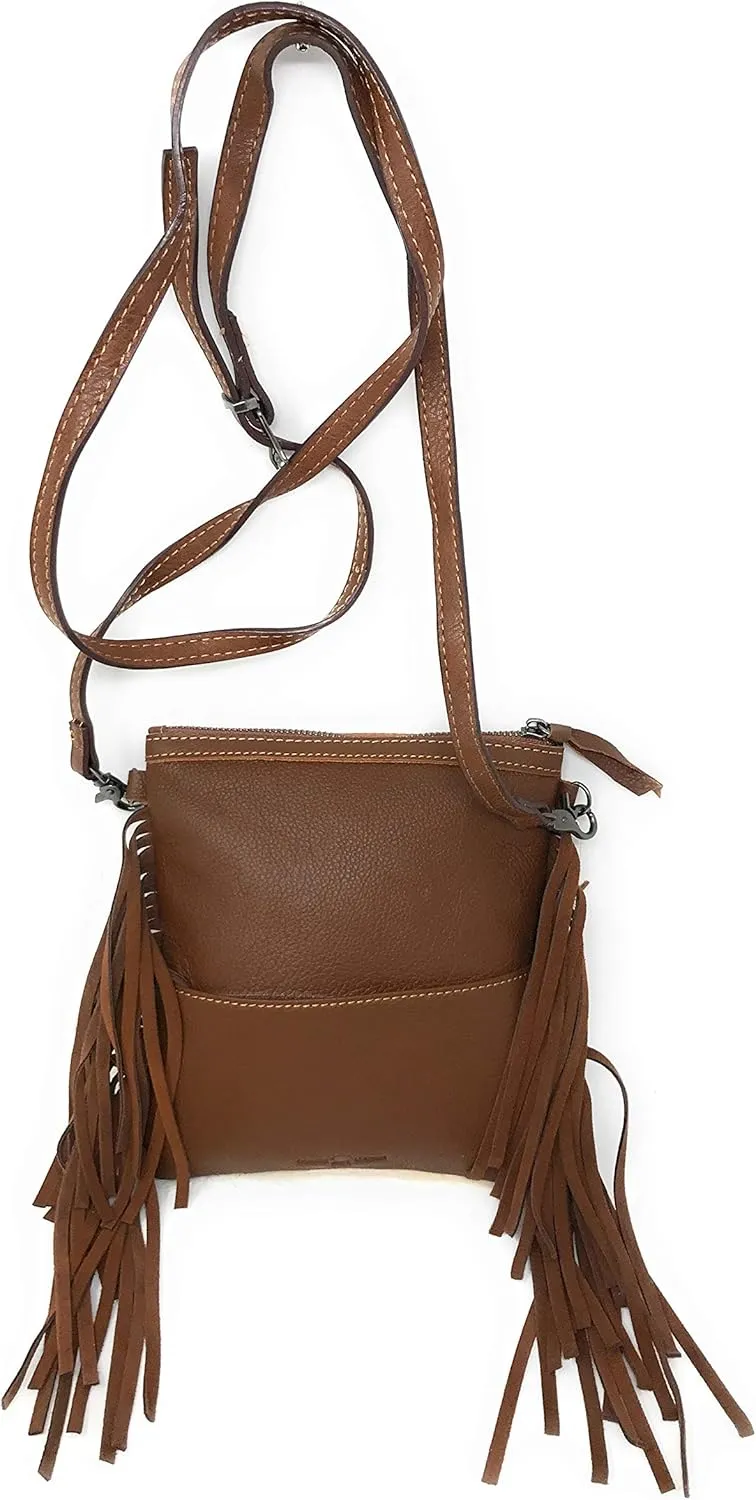 Western Genuine Tooled Leather Cowhide Fur Fringe Womens Crossbody Bag in 3 Colors