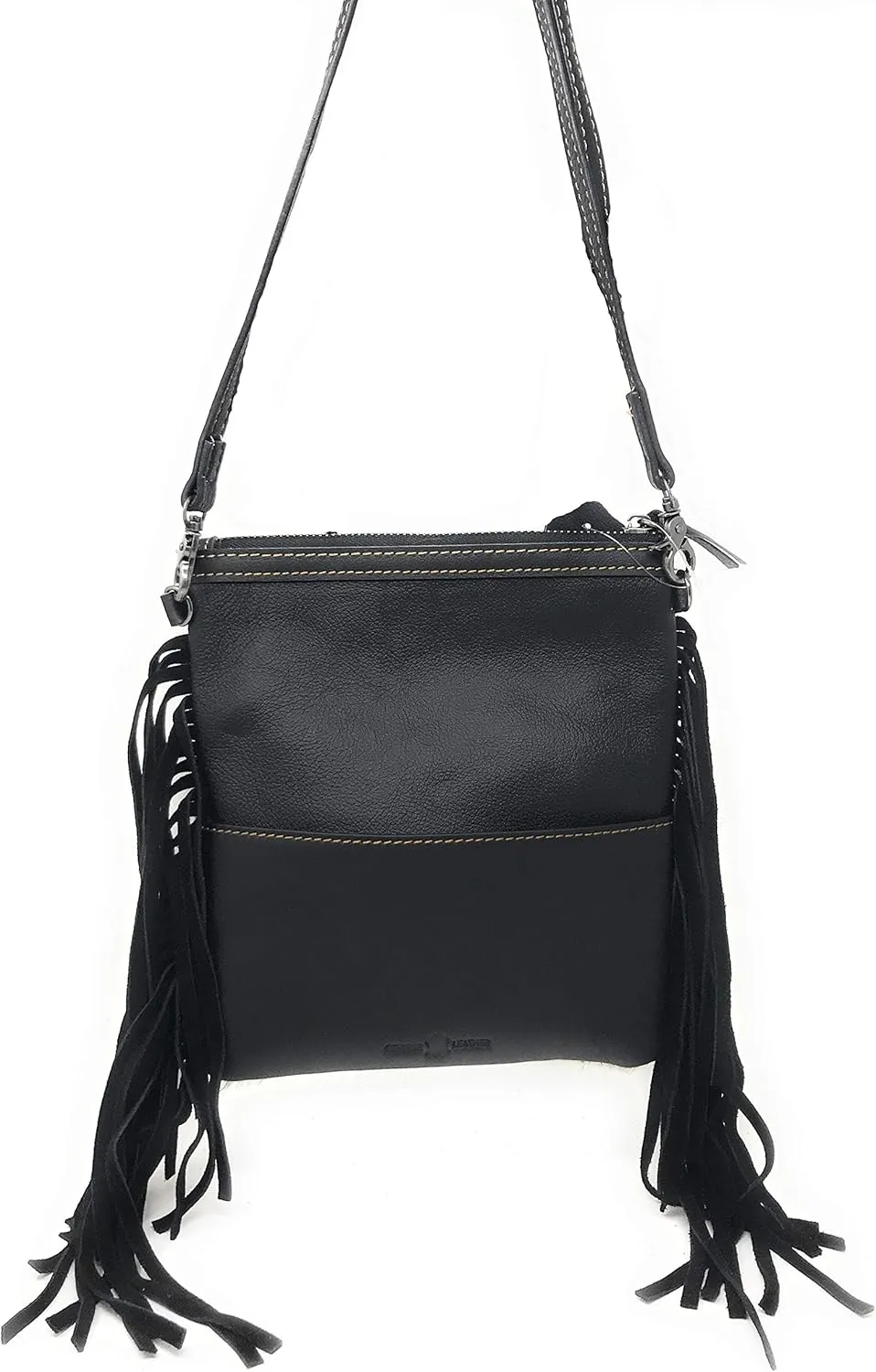 Western Genuine Tooled Leather Cowhide Fur Fringe Womens Crossbody Bag in 3 Colors