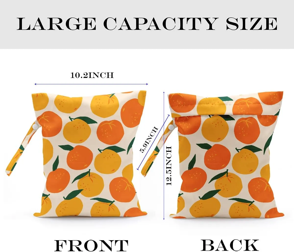 Wet Bag, Wet Dry Bag, Wet Bag for Swimsuit, Travel, Beach, Pool, Diapers, Dirty Yoga Gym Clothes, Makeup Bag, Waterproof Reusable Fruit Decor Orange Strawberry