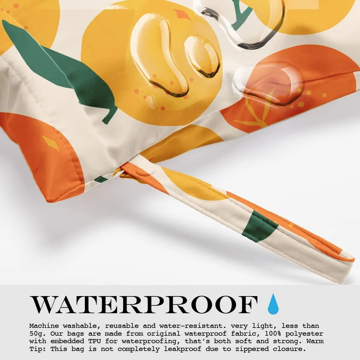 Wet Bag, Wet Dry Bag, Wet Bag for Swimsuit, Travel, Beach, Pool, Diapers, Dirty Yoga Gym Clothes, Makeup Bag, Waterproof Reusable Fruit Decor Orange Strawberry