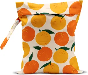 Wet Bag, Wet Dry Bag, Wet Bag for Swimsuit, Travel, Beach, Pool, Diapers, Dirty Yoga Gym Clothes, Makeup Bag, Waterproof Reusable Fruit Decor Orange Strawberry