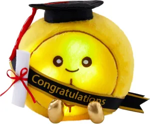 WEWILL Light Up Graduation Gold Coin Stuffed Animal – Plush Toy with Cap, Diploma & Sash, Class of 2025 Graduation Gift, Inspirational Glowing Coin Plush for Preschool or High School Grads, 6.5 Inch