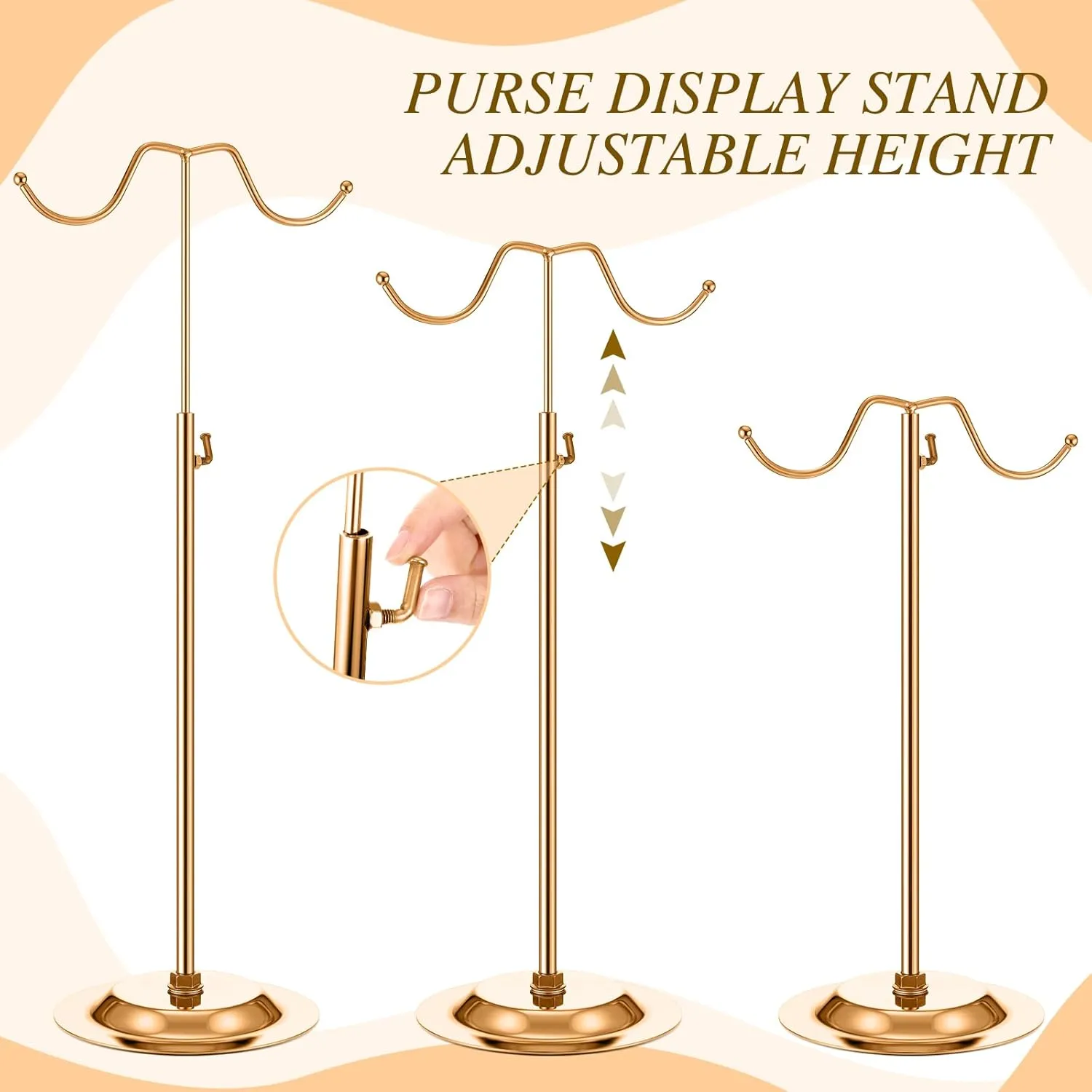 Weysat 4 PCS Purse Holder Stand Adjustable Handbag Display Stand Double Hook Metal Purse Holder for Handbags Wig Hat(Rose Gold)