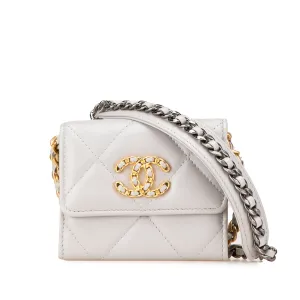 White Chanel Lambskin 19 Flap Coin Purse With Chain Crossbody Bag