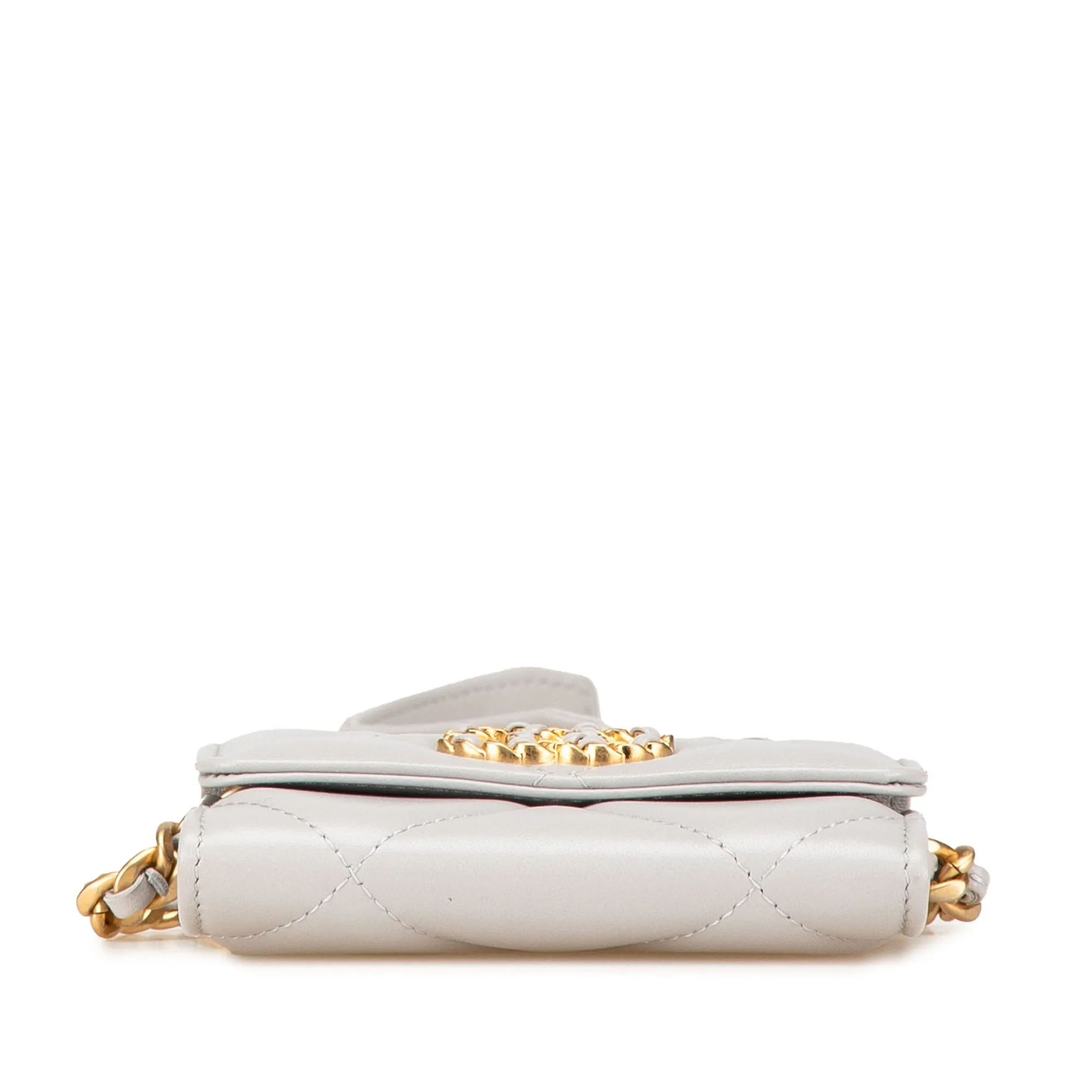 White Chanel Lambskin 19 Flap Coin Purse With Chain Crossbody Bag