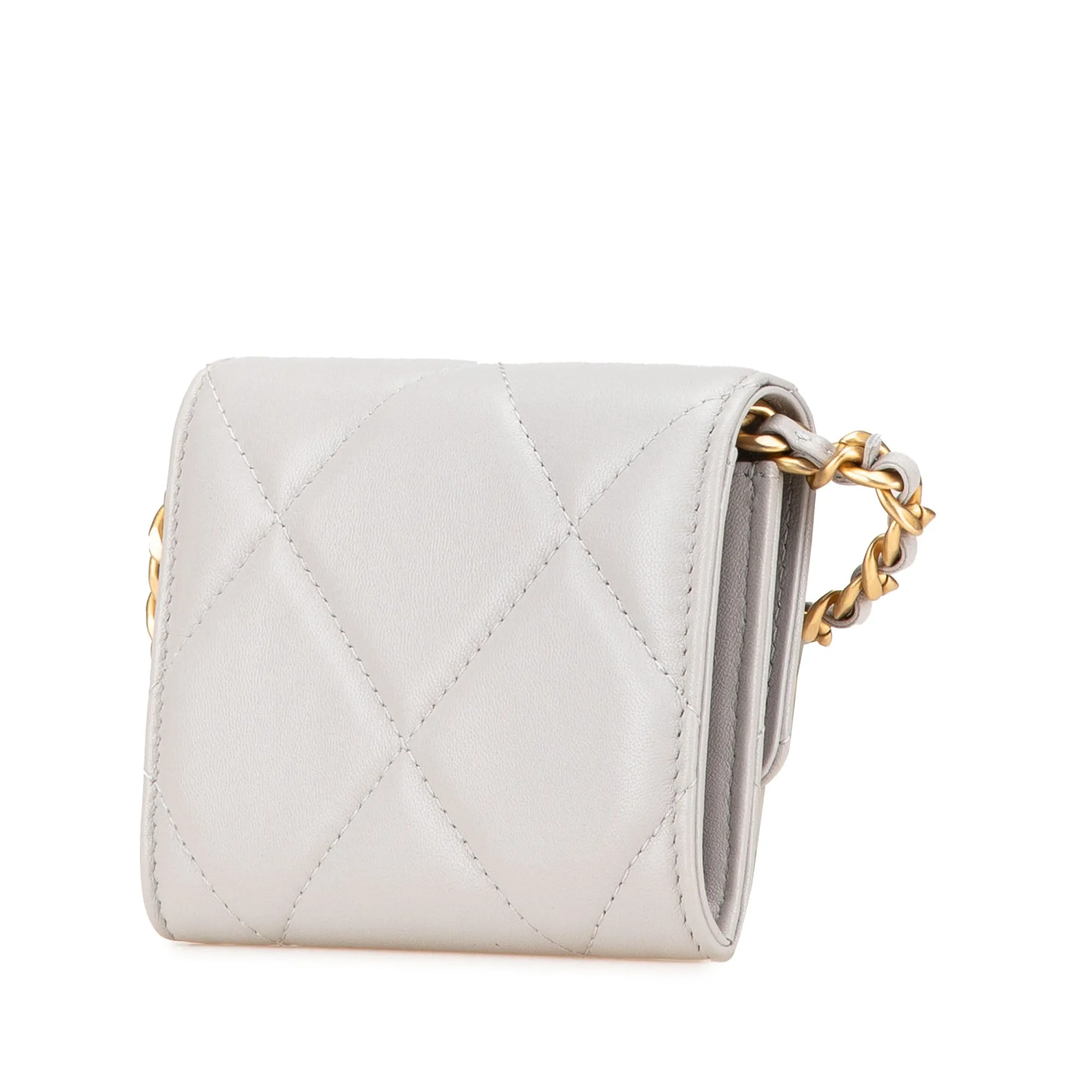 White Chanel Lambskin 19 Flap Coin Purse With Chain Crossbody Bag