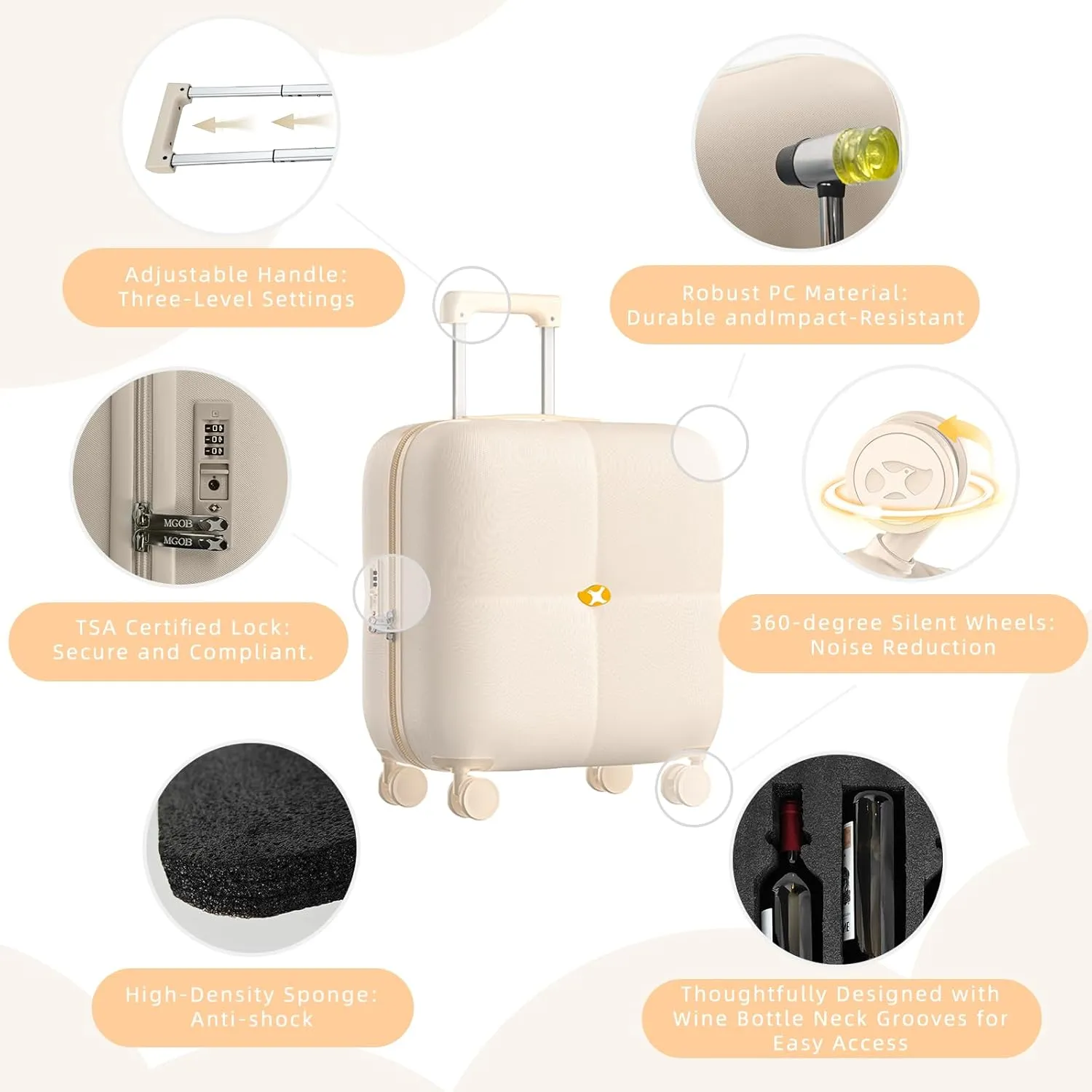 Wine Suitcase - 6 Bottle Travel Case with TSA Lock, Removable Inserts and Silent Spinner Wheels