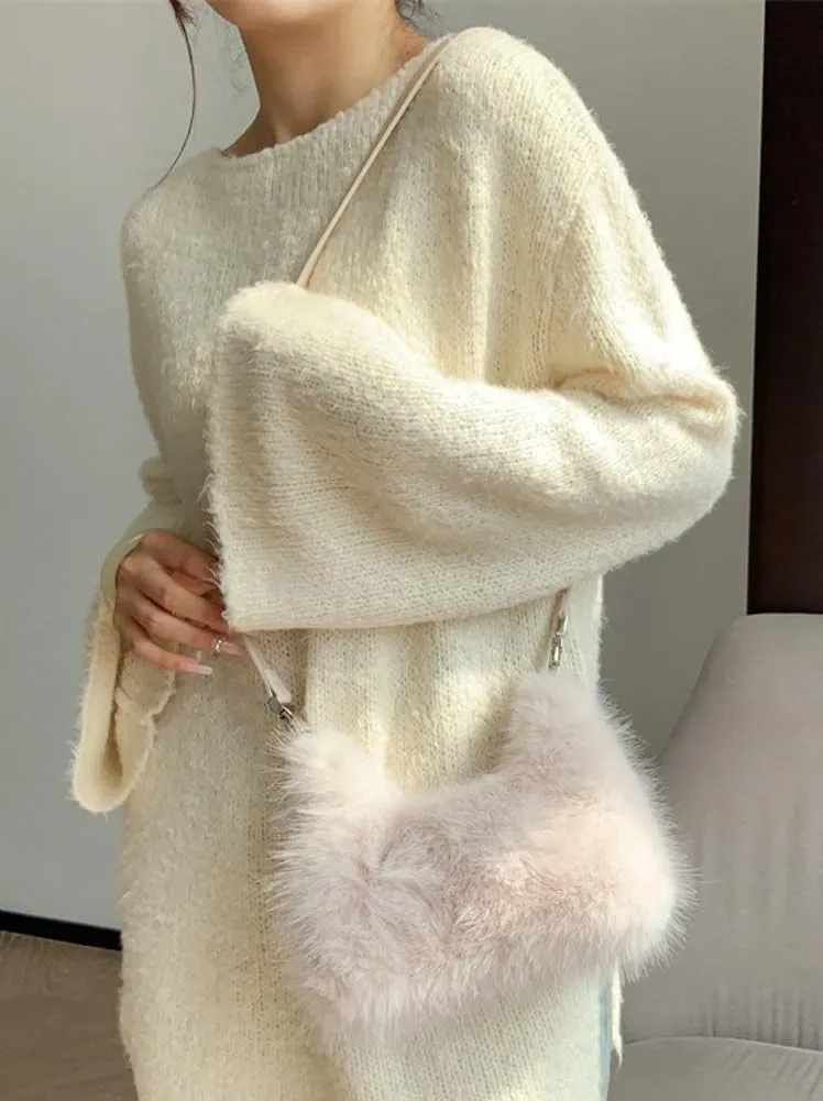 Winter Purse for Women 2024 Fluffy Shoulder Bag Fuzzy Plush Handbag Faux Fur Crossbody Bag