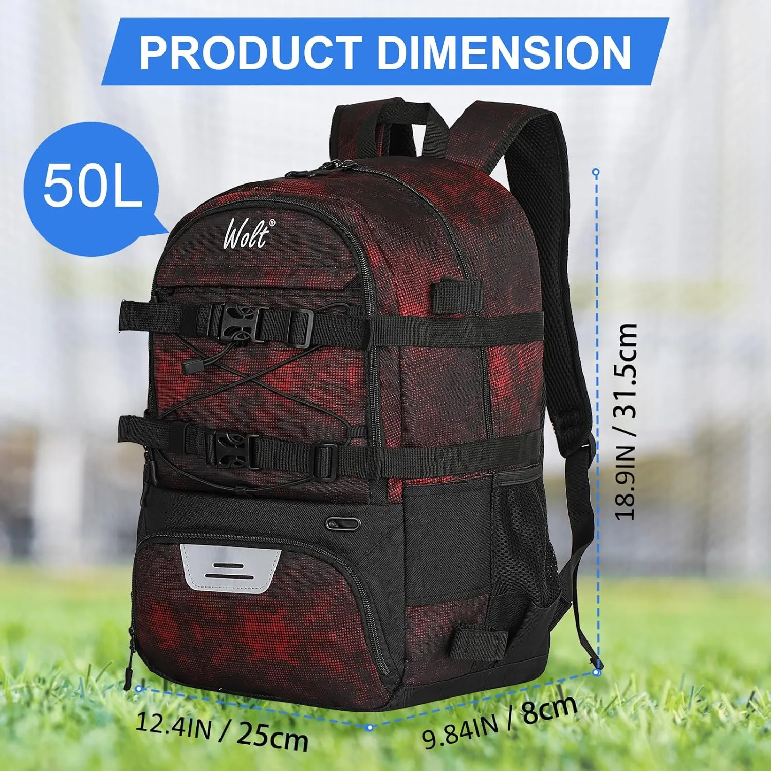 WOLT Lacrosse Bag-Lacrosse Backpack with Two Sticks Holder-Large Field Hockey Bag Holds All Sport Gears