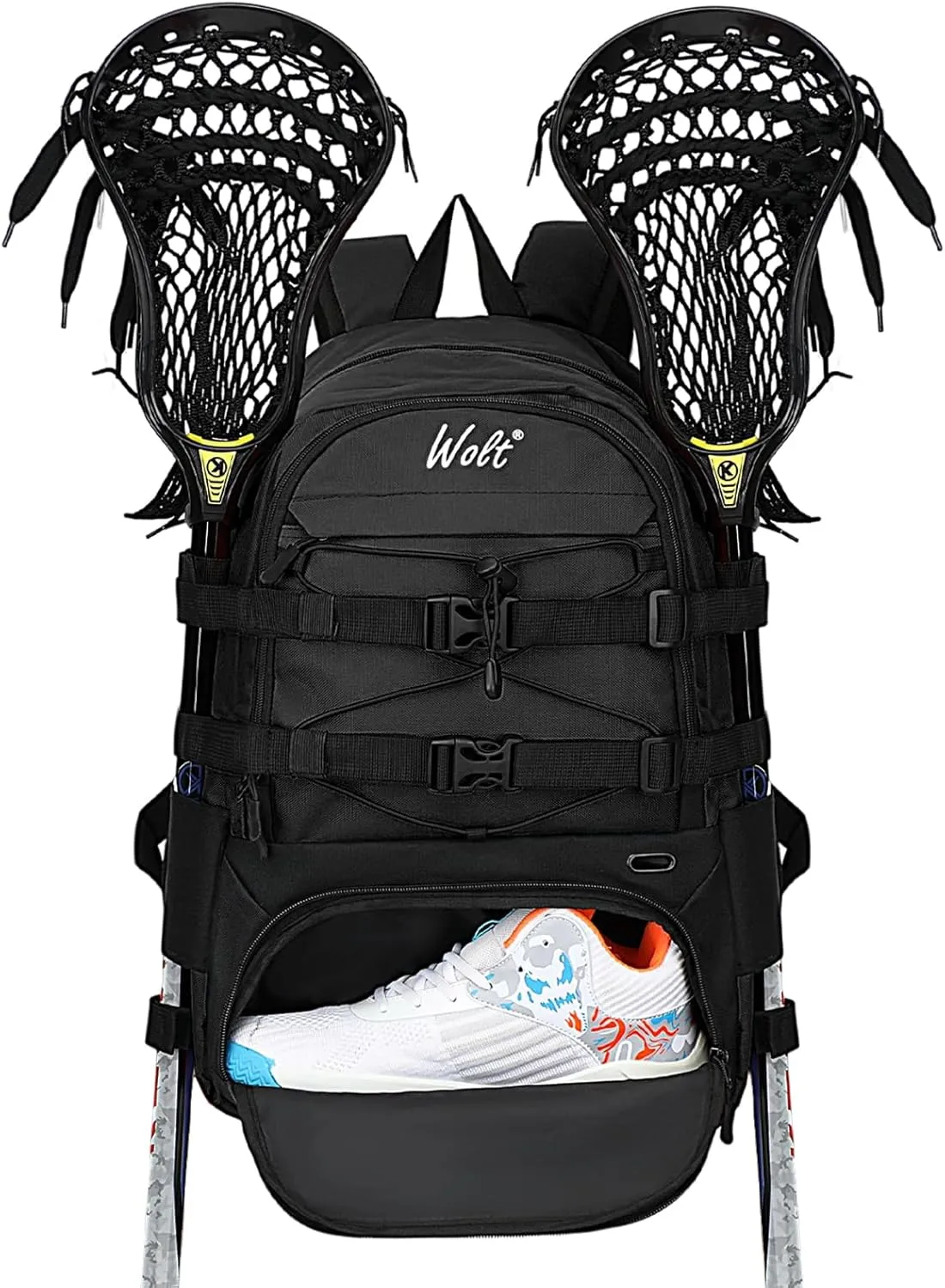 WOLT Lacrosse Bag-Lacrosse Backpack with Two Sticks Holder-Large Field Hockey Bag Holds All Sport Gears