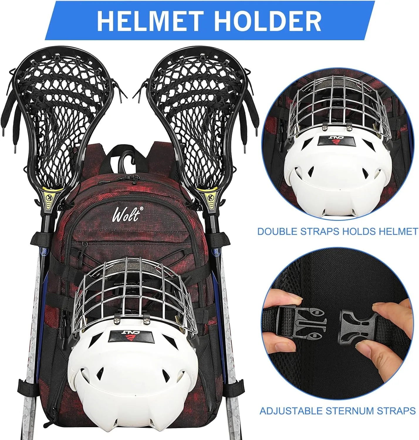 WOLT Lacrosse Bag-Lacrosse Backpack with Two Sticks Holder-Large Field Hockey Bag Holds All Sport Gears