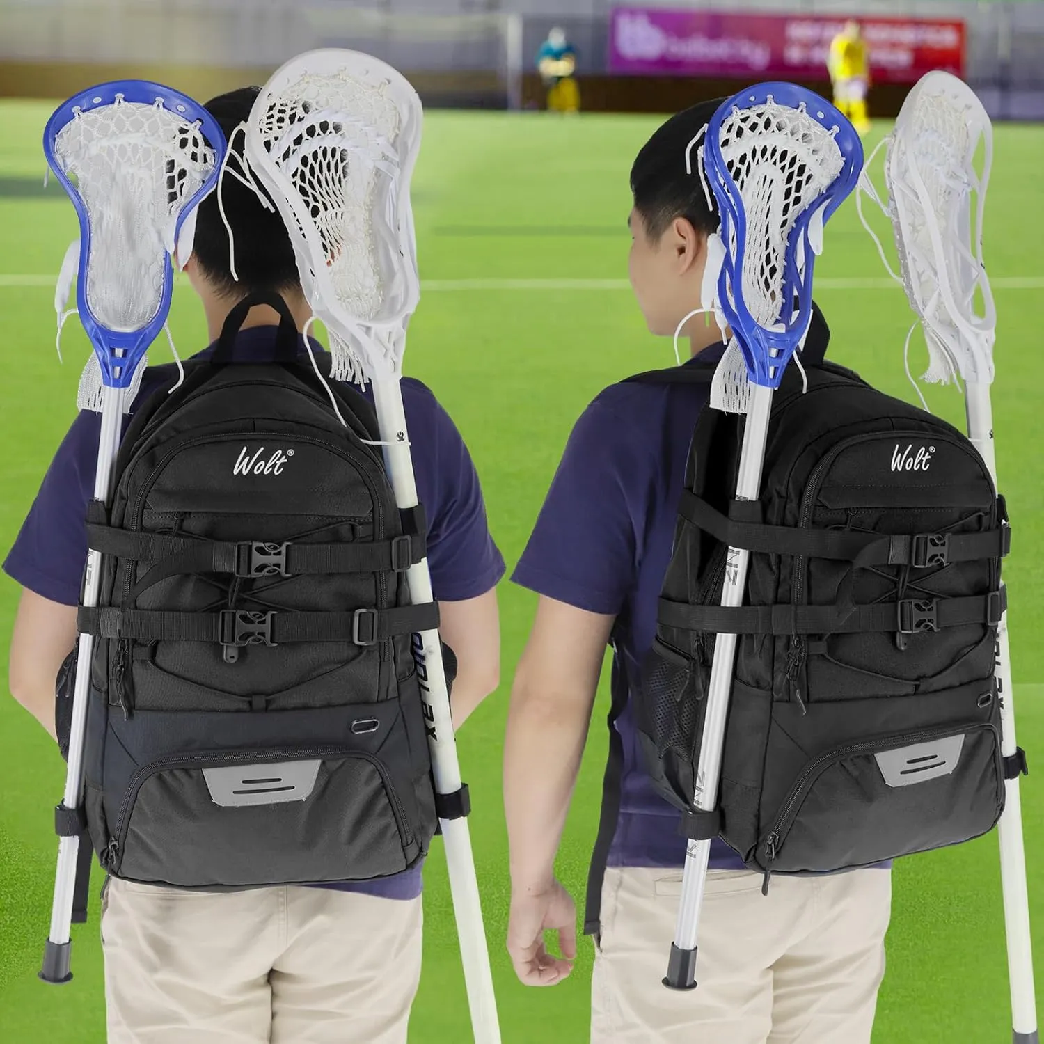 WOLT Lacrosse Bag-Lacrosse Backpack with Two Sticks Holder-Large Field Hockey Bag Holds All Sport Gears