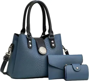 Women 3pcs Handbags and Purses Set Soft Faux Leather Totes Satchel Clutch Wallet Card Holder