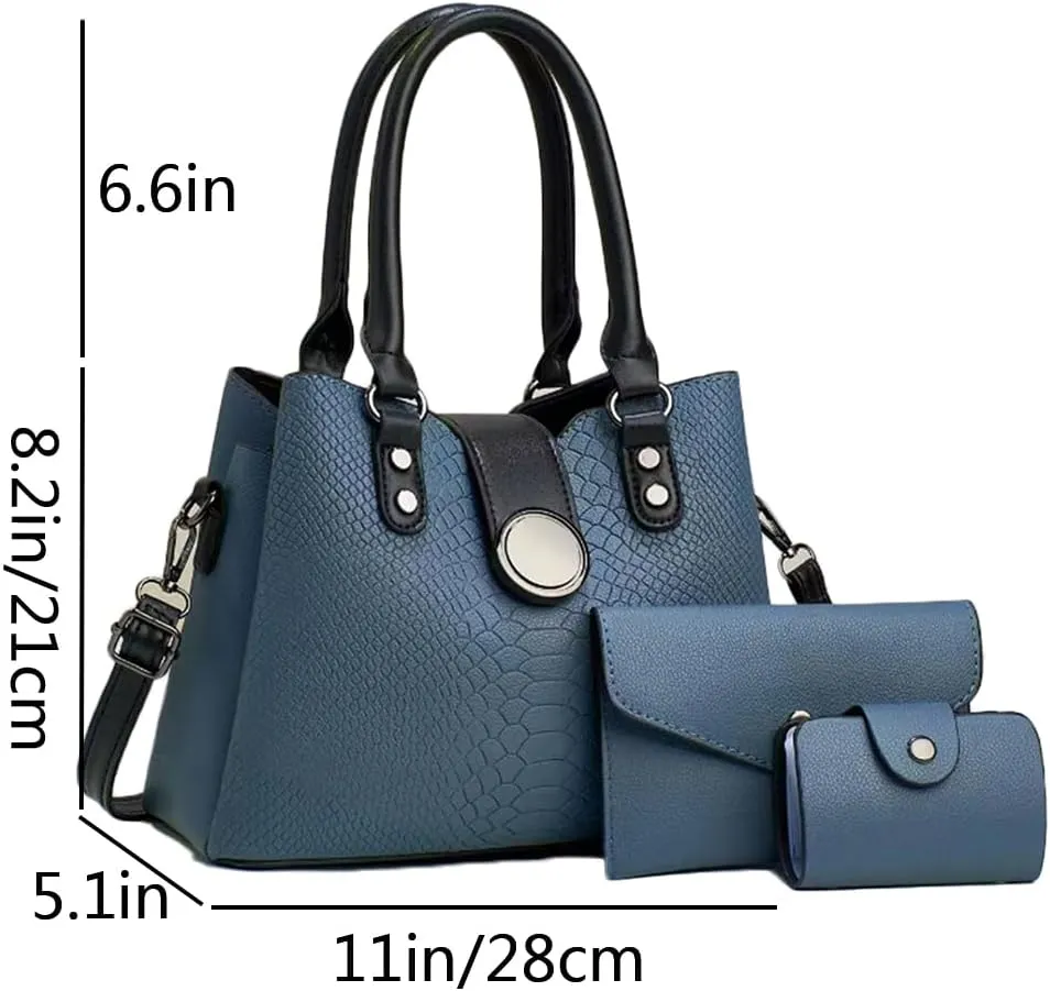 Women 3pcs Handbags and Purses Set Soft Faux Leather Totes Satchel Clutch Wallet Card Holder