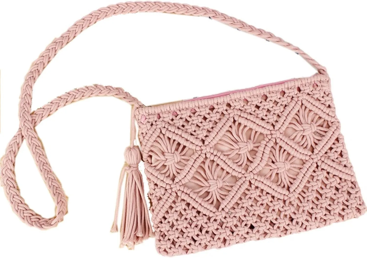 Women Boho Crocheted Purses Summer Beach Crossbody Shoulder Bags Vintage Tote Bag Bohemian Handbags with Tassel