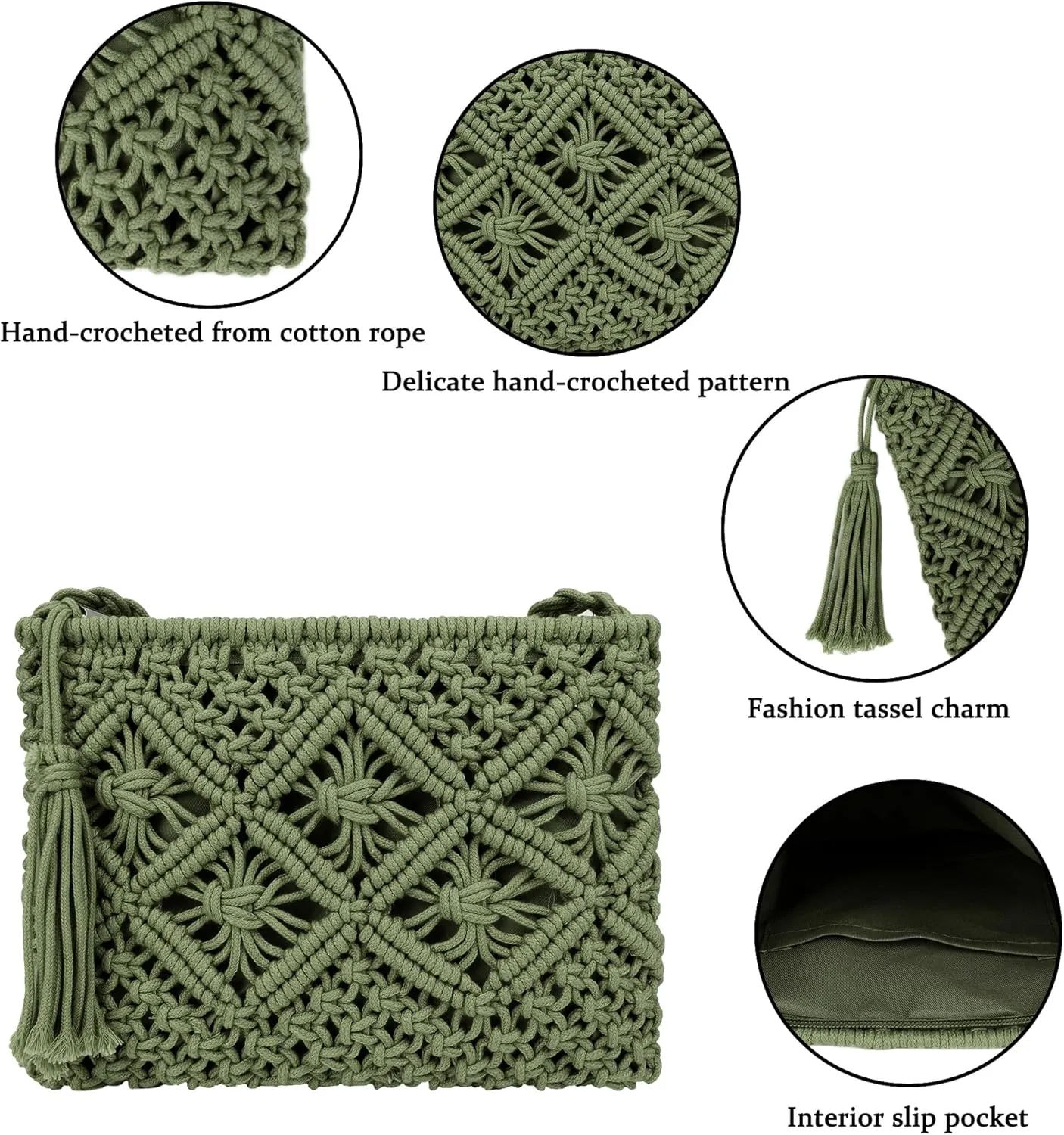 Women Crochet Shoulder Bag Handmade Woven Beach Crossbody Handbag Satchel Purse with Tassel for Summer